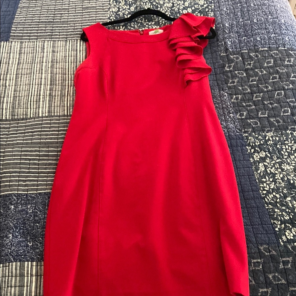 Calvin Klein Red Asymmetrical Sheath Dress